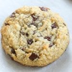 chocolate chip cookie on parchment paper