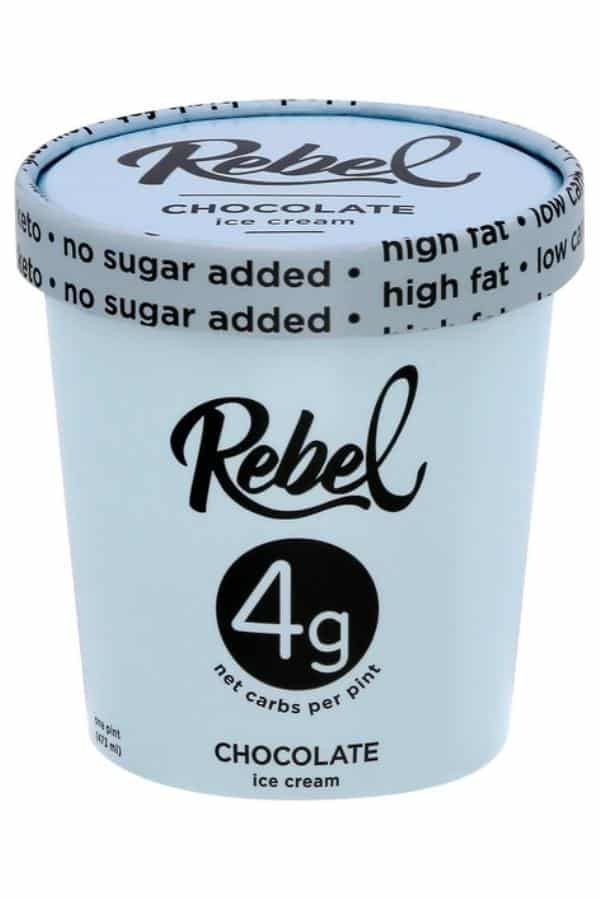 A tub of Rebel chocolate ice cream.
