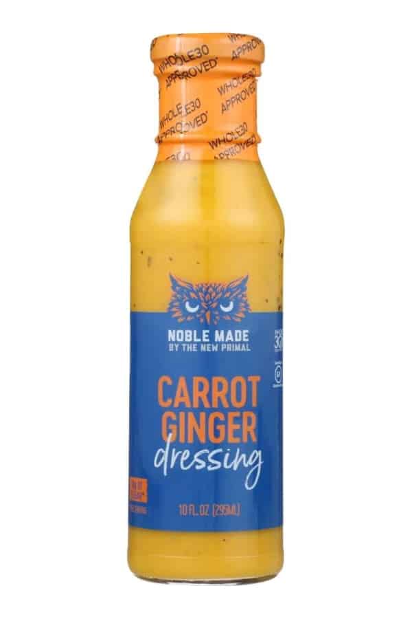 A bottle of Noble Made carrot ginger dressing.