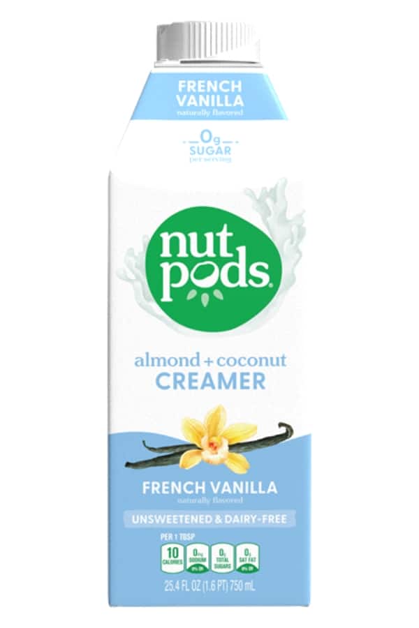A container of nut pods almond and coconut creamer.