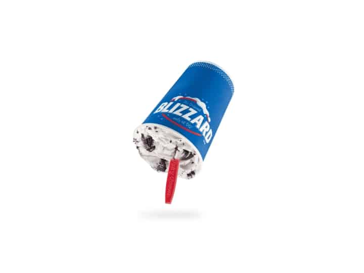An upside down dairy queen Mini Oreo Cookie Blizzard.