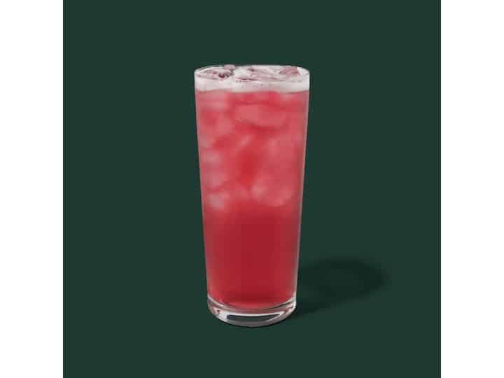 A clear cup of starbucks passion iced tango tea.