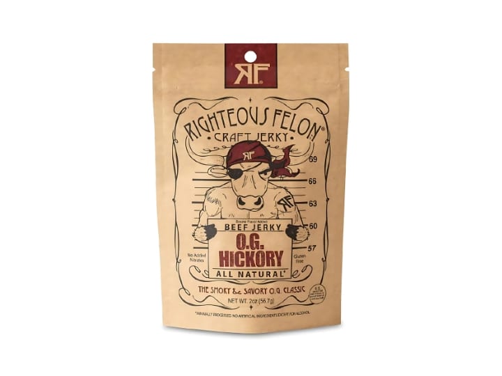 A bag of Righteous Felon Beef Jerky.