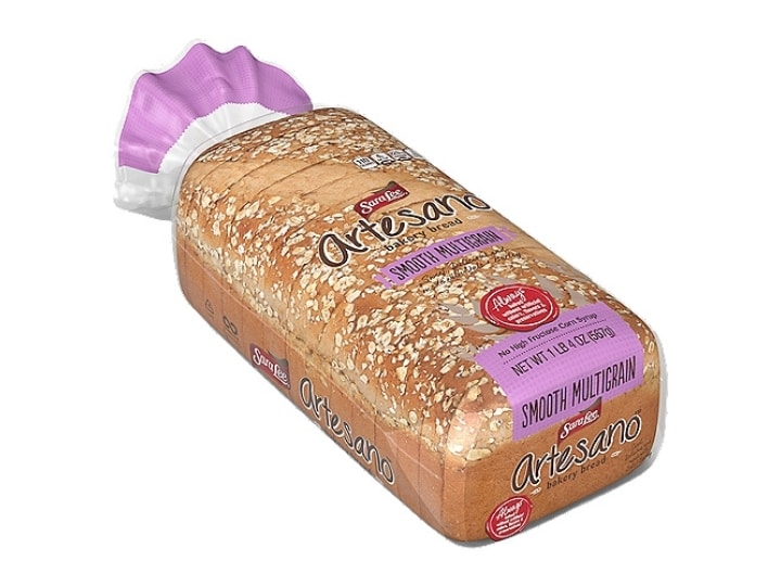 A bag of Sara Lee Artisano multigrain bread