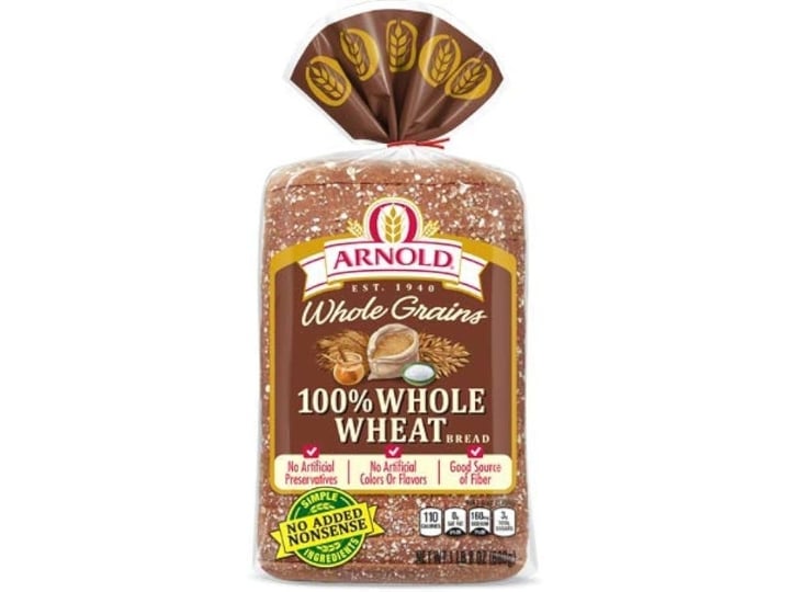 A bag of Arnold 100% whole wheat bread