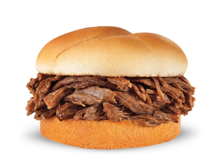 An image of a Culver's Beef Pot Roast Sandwich on a white background.
