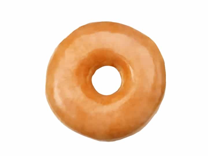 An image of an original glazed doughnut from Krispy Kreme on a white background.